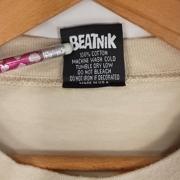 Vtg Beatnik Logo Graphic T-Shirt Men's XL Khaki Tan 90s USA - Picture 5 of 9